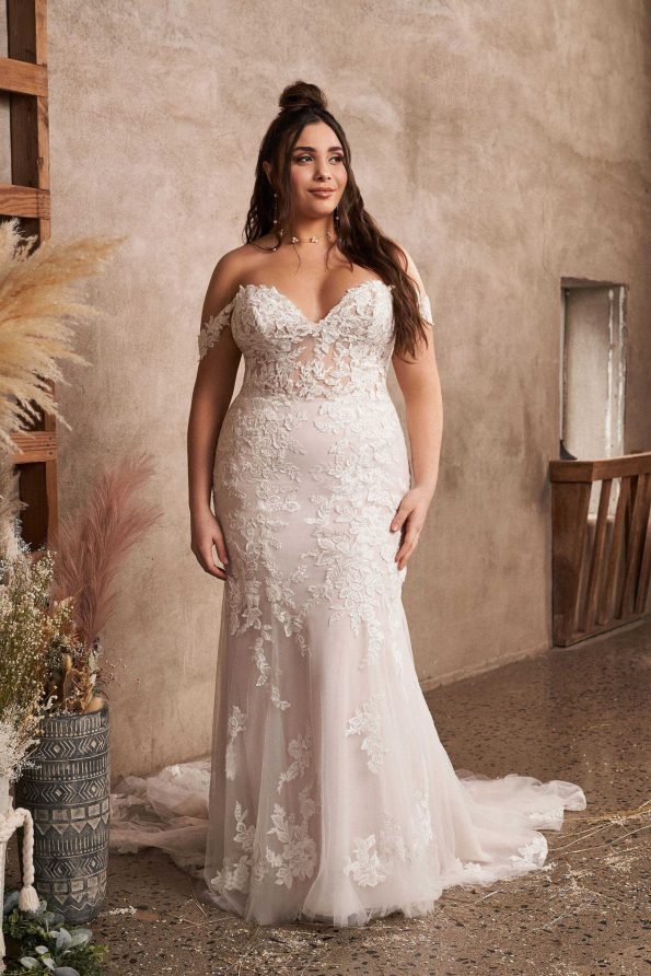 Illusion Bodice Plus Size Fit and Flare Dress 66193PS