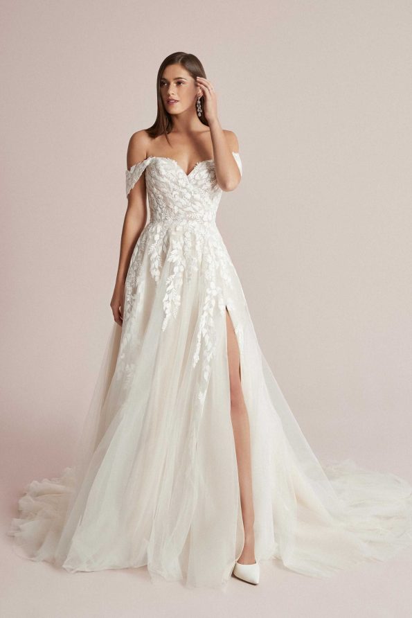 Carlee Justin Alexander: A-Line Dress with Detachable Off-The-Shoulder Straps and Slit