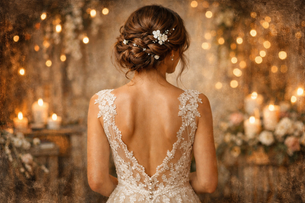 Flares Bridal + Formal | 5 Bridal Hairstyles for Backless or Open Back Wedding Dresses Braided Updo