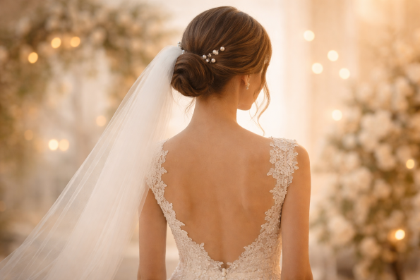 Flares Bridal + Formal | 5 Bridal Hairstyles for Backless or Open Back Wedding Dresses Elegant Low Bun
