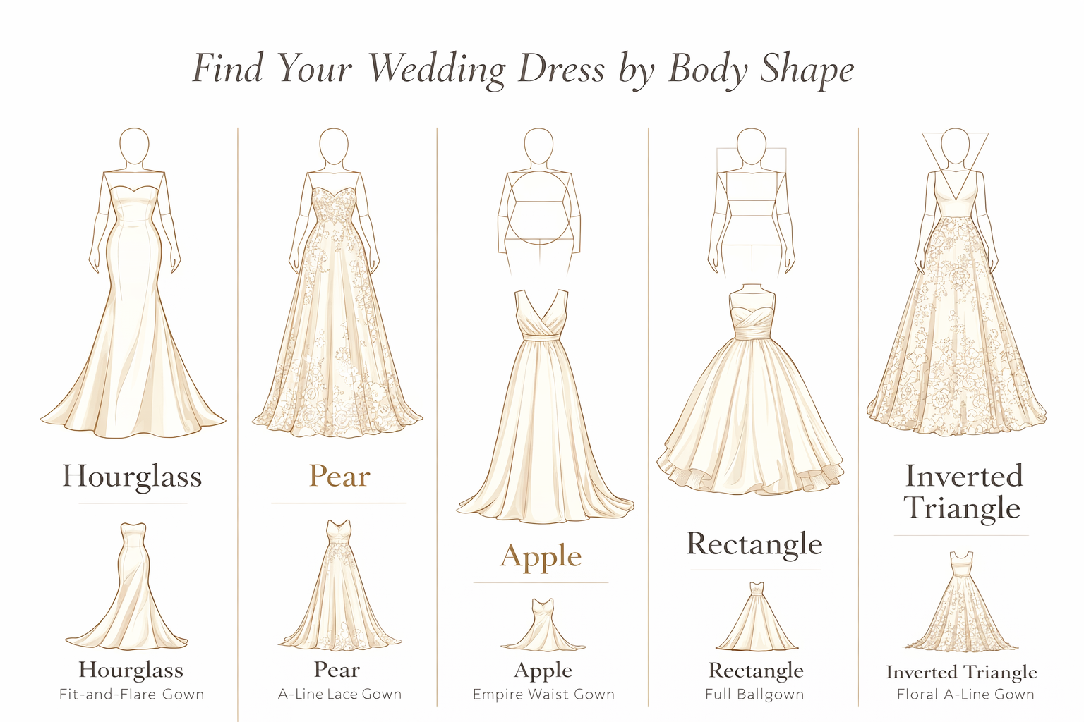 Flares Bridal + Formal | Body Shape Calculator wedding dresses for diff bodyshapes