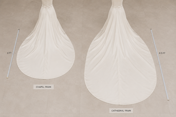 Flares Bridal + Formal | Wedding Dress Glossary (A-Z): Every Term a Bride Needs to Know Cathedral Train vs. Chapel Train