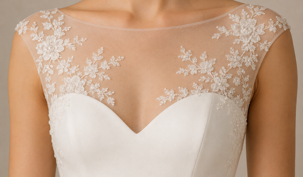 Flares Bridal + Formal | Wedding Dress Glossary (A-Z): Every Term a Bride Needs to Know Illusion Neckline