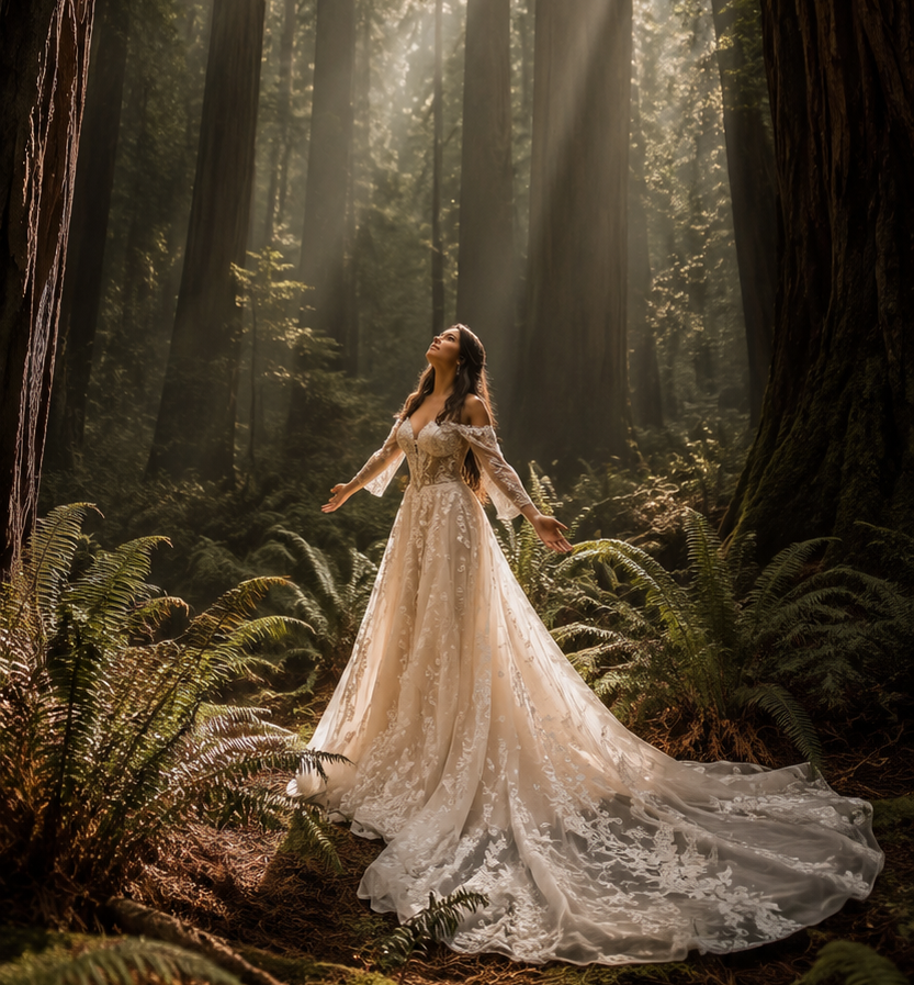 Flares Bridal + Formal | Best Wedding Dress Styles To Match The Venues Across Bay Area wedding gown for Redwood Forest Venues