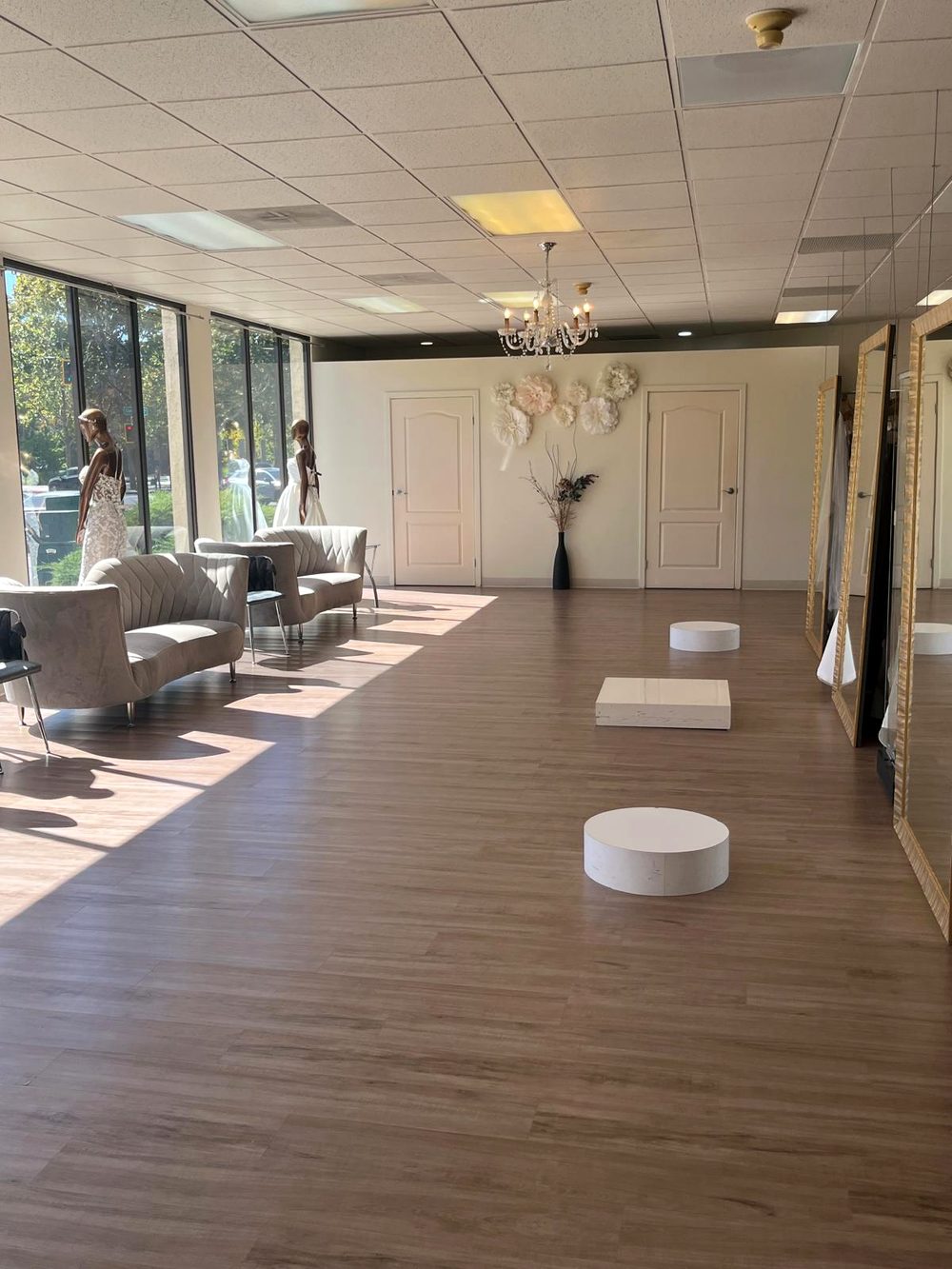 Private seating area for bridal appointments at Flares Bridal, Walnut Creek, CA