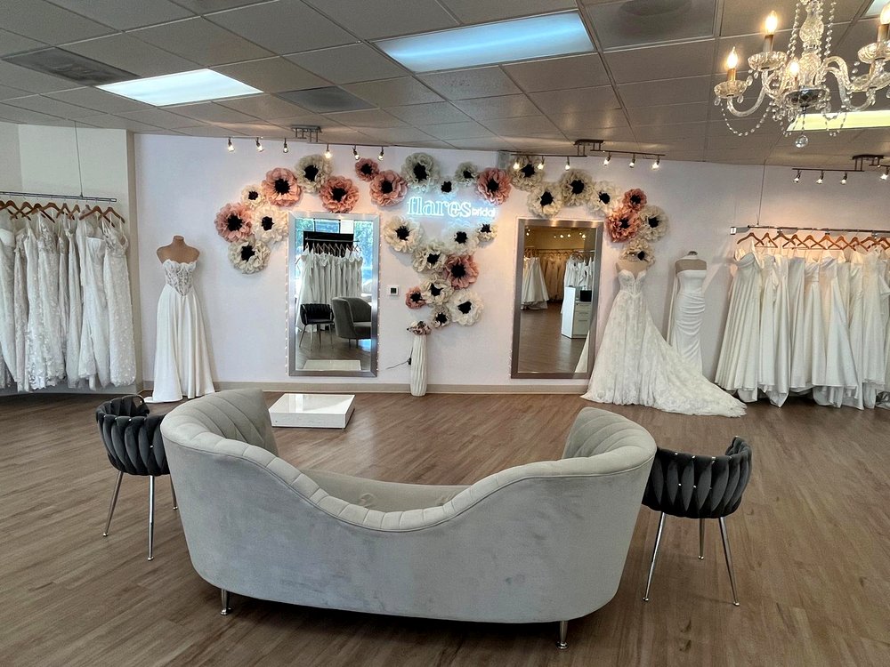 Seating area in the Flares Bridal + Formal showroom in Walnut Creek