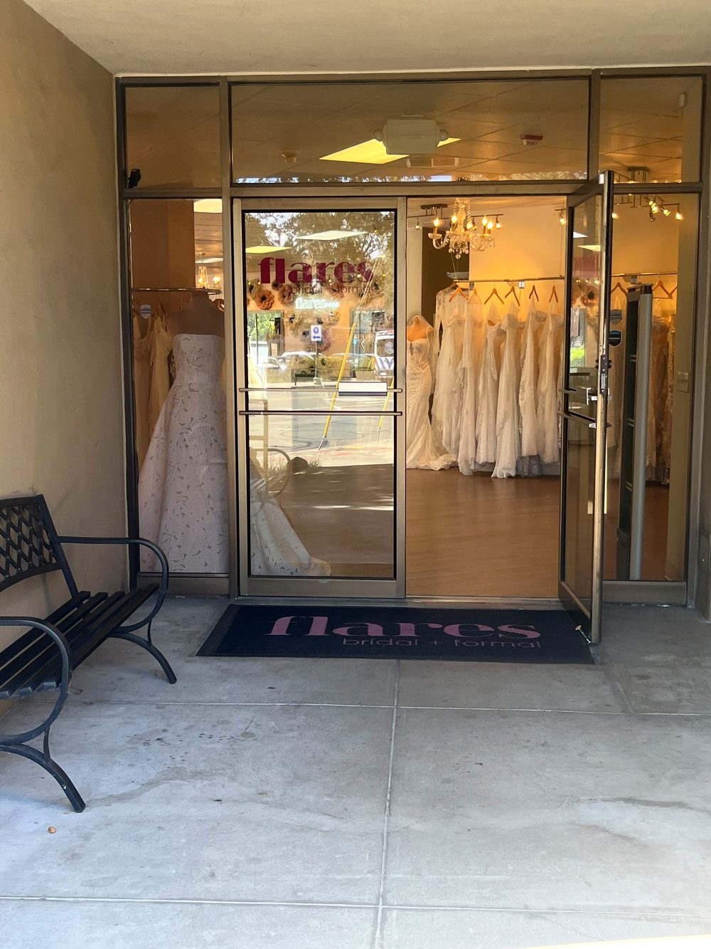 Entrance to the Flares Bridal + Formal bridal boutique in Walnut Creek, CA